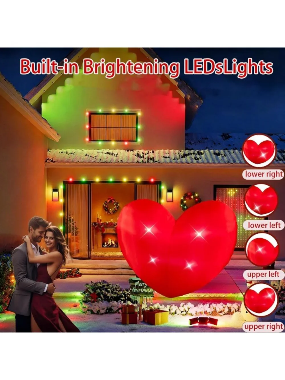7ft Inflatable Heart Decoration for Valentine's Day - LED Outdoor Yard Decor